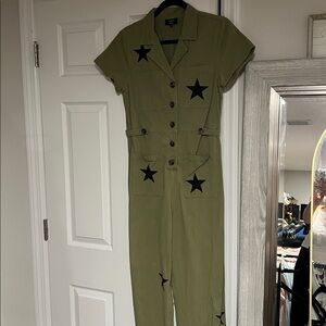 Olive Jumpsuit with Black Star Accents